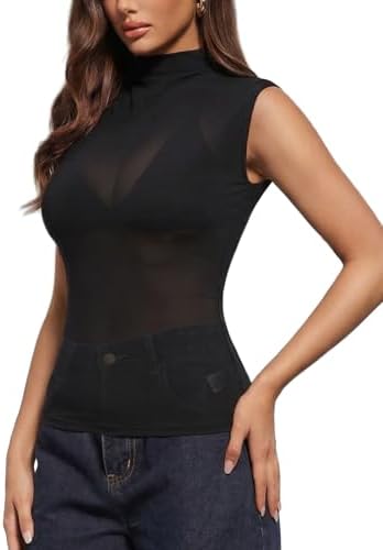 WSLCN Women's Basic Long Sleeve Mesh Sheer Tops Transparent
